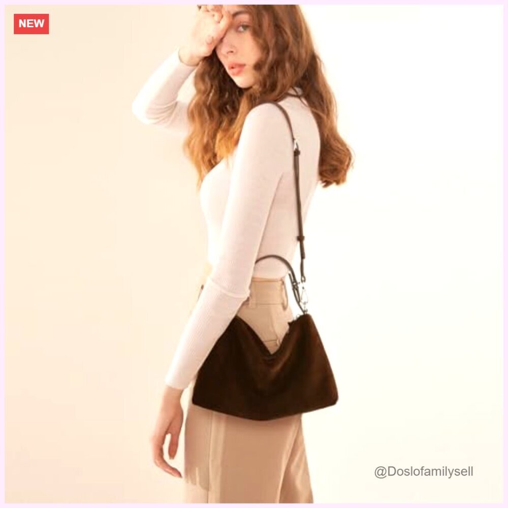 Genuine Leather Suede Tote Hobo Shoulder Crossbody Bag Vintage Slouchy Purse - Picture 3 of 7
